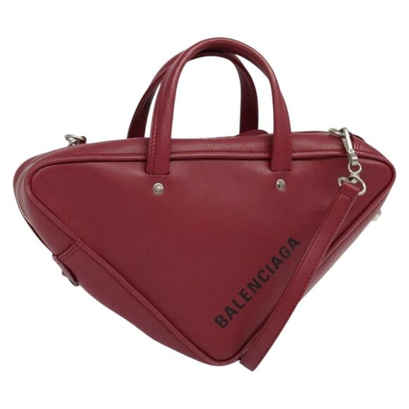 BALENCIAGA Triangle Duffel Hand Bag Leather 2way Red 476975 Auth 135922 - Picture 1 of 16